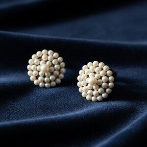 Vintage Beaded Japan Clip On Earrings White